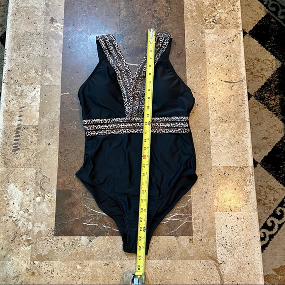 Women’s SZ M SHEIN BNWT Black w/leopard print One Piece Swimsuit - Picture 9 of 17